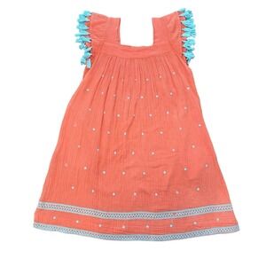 Coral Mini Dress with Turquoise Trim